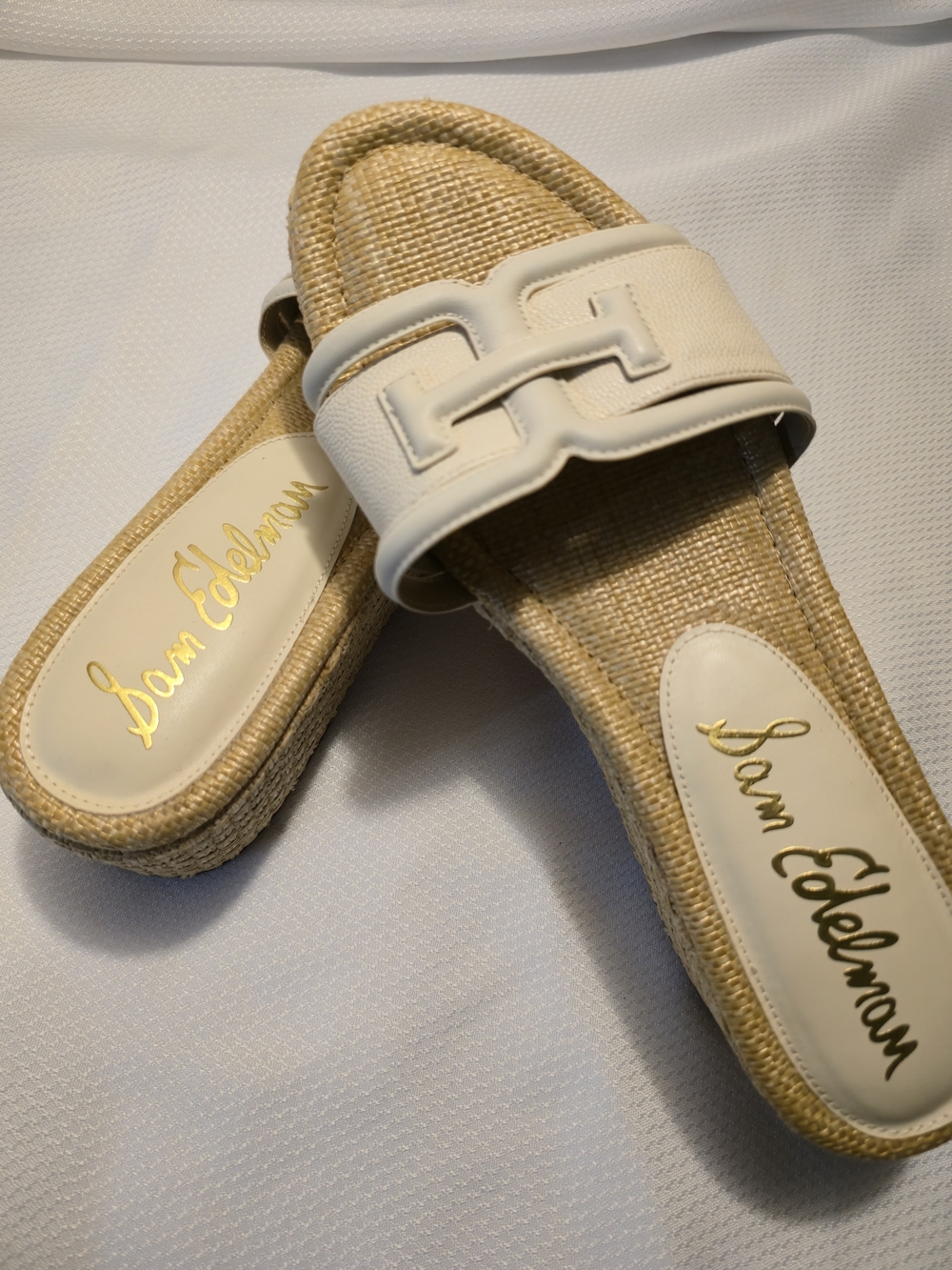 Sam Edelman Cream Raffia Slide Mules